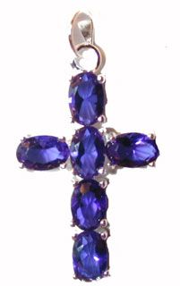 CSterling Silver Cross Blue CZs - Click To Enlarge