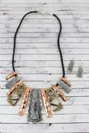 TRI-TONE SWIRLS BAR BIB CORD NECKLACE