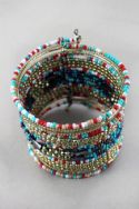 GOLD MULTI-COLOR MIXED BEAD WIDE OVERLAP BRACELET