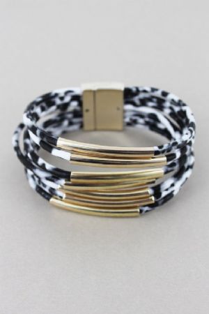 CGOLDTONE BAR WHITE LEOPARD MULTI-STRAND MAGNETIC BRACELET - Click To Enlarge