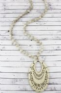 Crystal Accented Ivory wood oval necklace
