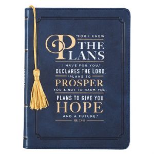 CHandy-sized LuxLeather Journal in Navy - Jeremiah 29:11 - Click To Enlarge